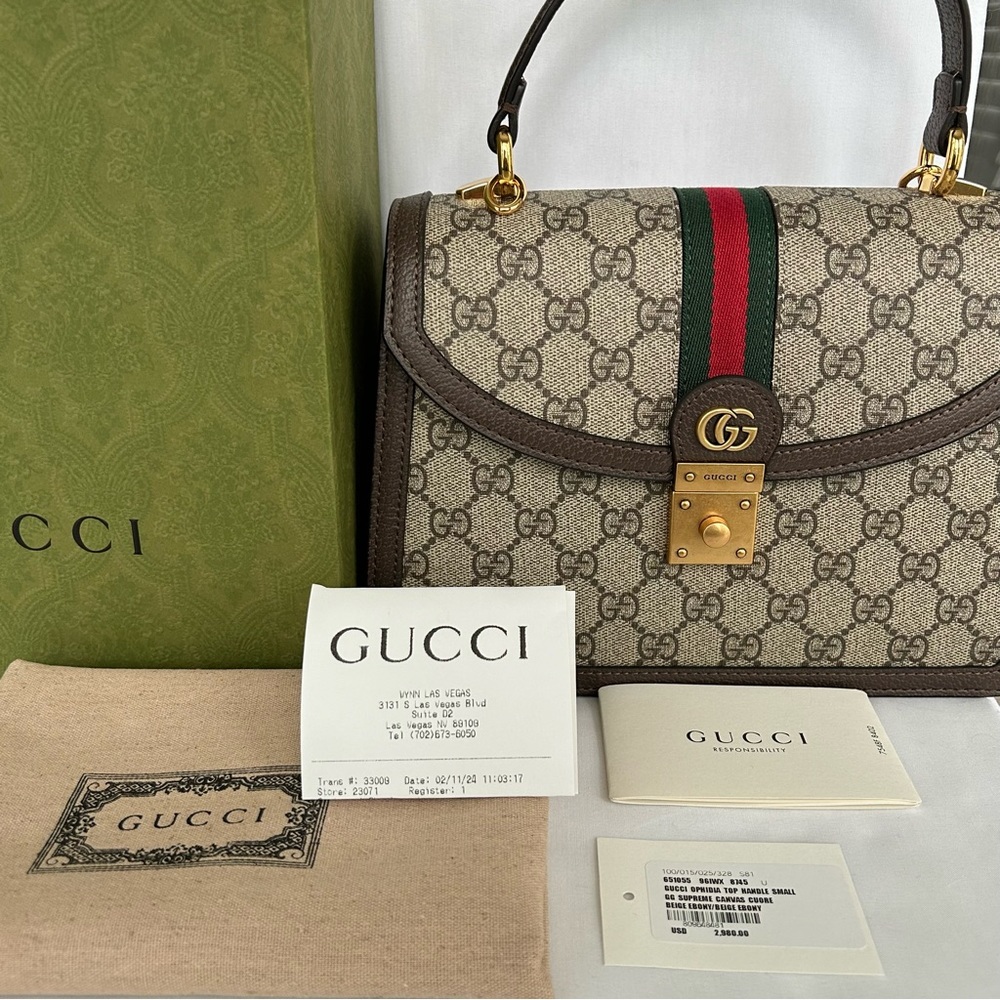 ❌SOLD❌GUCCI GG SUPREME OPHIDIA SMALL TOP HANDLE BAG WITH STRAP